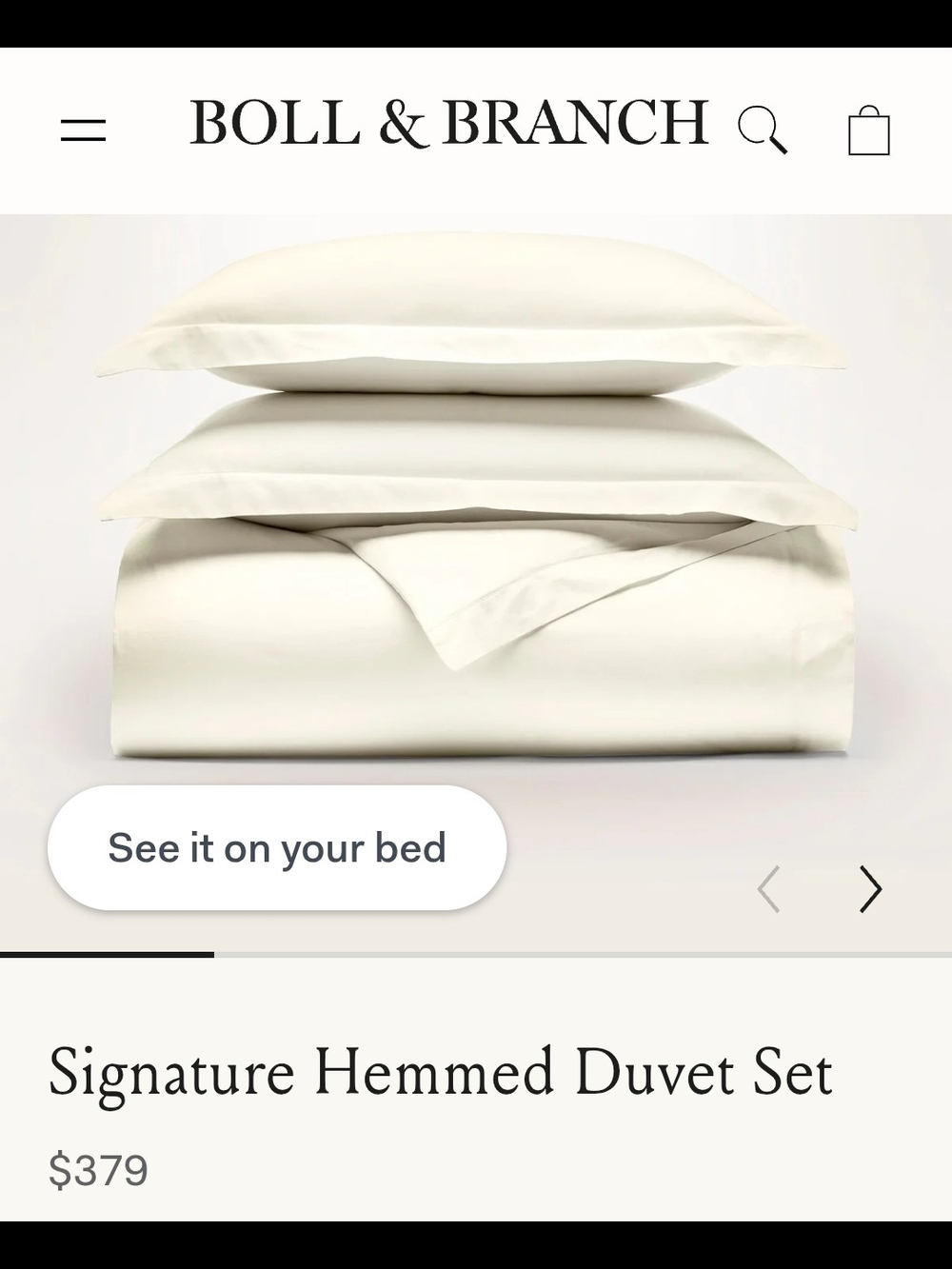 Boll & Branch Signature Hemmed Duvet Set in Ivory